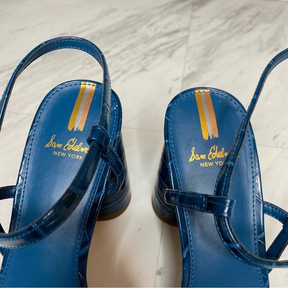 New! Sam Edelman Kit Blue Crocodile Faux Leather Heeled Sandal 7M - Picture 12 of 14
